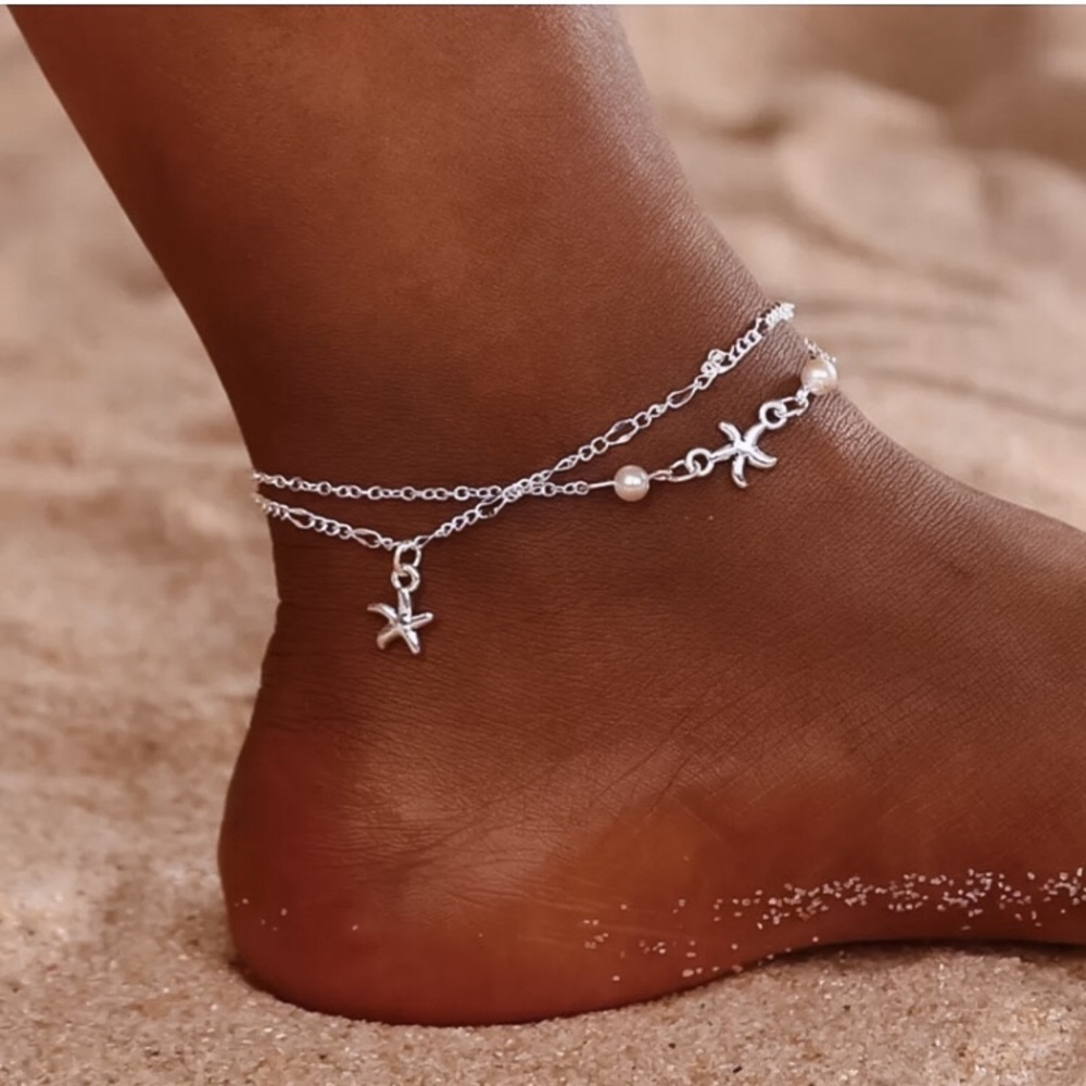 🔴𝟭𝟬/$𝟮𝟱🔴NEW Silver Pearl Star Fish Bohemian Anklet - Picture 8 of 11